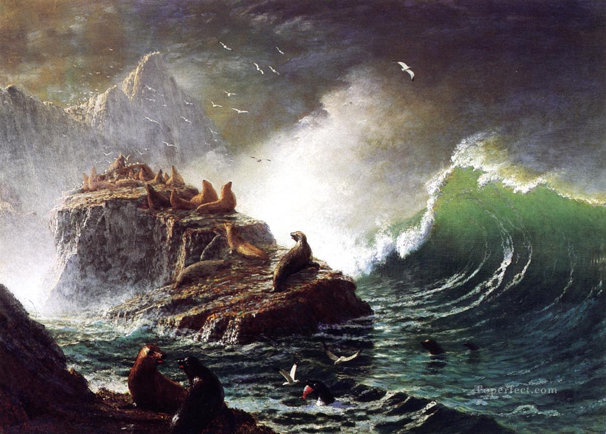 Seals on the Rocks Farallon Islands luminism seascape Albert Bierstadt Oil Paintings